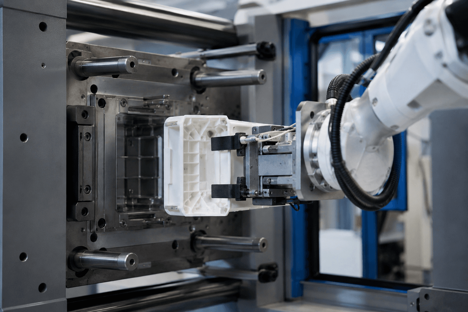 Injection molding production process in motion
