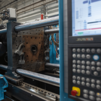 Close-up of precision plastic injection molding machine core system at B-Pen Plastic production site