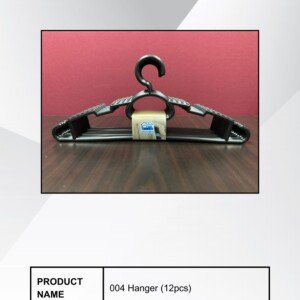 Heavy-duty 004 black plastic hangers by BPen Plastic, 12 pieces per set, durable non-slip design for laundry and wardrobe organization, model BP-1201.