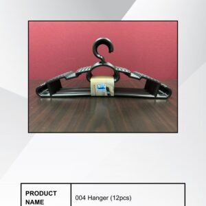 Heavy-duty 004 black plastic hangers by BPen Plastic, 12 pieces per set, durable non-slip design for laundry and wardrobe organization, model BP-1201.