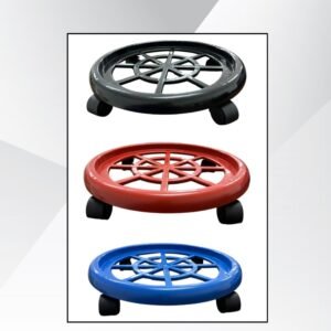 BP-1401 Multipurpose Round Trolley by BPen Plastic, available in black, red, and blue with durable rollers for heavy-duty plant pots and gas cylinders.